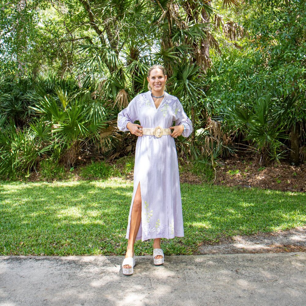 HerStory Purple Isabelle Maxi Cover Up Linen Orchid Hush by Cartolina in Small